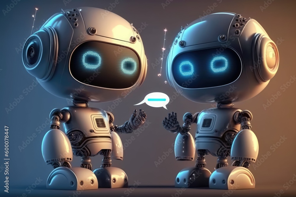 Poster cute robot character. chatbot for social media chat. distinct generative ai image.