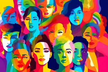 Fotobehang Pop art illustration, banner, texture or background depicting the pride day and the LGBT community with diverse people © JuanM
