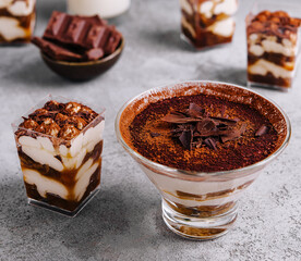Traditional Italian dessert tiramisu in a glass
