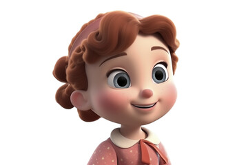 Polite happy little cartoon style girl on transparent background, created with generative AI
