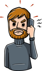 Man with mobile phone. Unpleasant conversation. Angry bearded guy