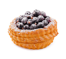 Dessert fruit cake with currant on white