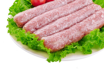 Fresh Raw Sausages isolated on white background