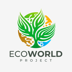 Modern colorful eco leaf world logo design