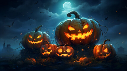 Halloween pumkins at night