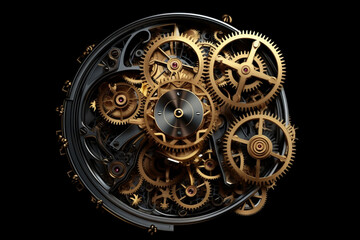 Fototapeta na wymiar Metal gears from watches. Generative AI