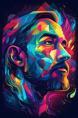 Image of man with beard and multicolored paint on it. Generative AI.