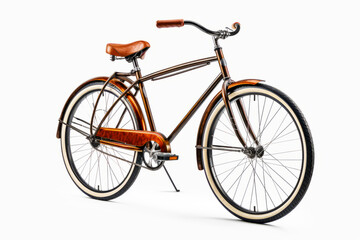 Fototapeta na wymiar Brown bicycle with brown seat and brown handlebar on white background. Generative AI.