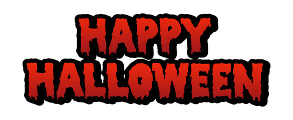 happy halloween text, red blood calligraphy with black outline, transparent png, illustration