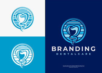 Modern line tooth dental implant logo
