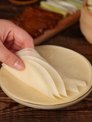 Peking duck or Beijing roast duck,Pancakes made from flour served with duck, a famous dish in Beijing, China
