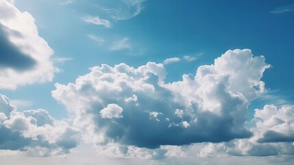 Blue sky with particular clouds. See over the clouds.summer blue sky cloud incline light white foundation. AI Generated