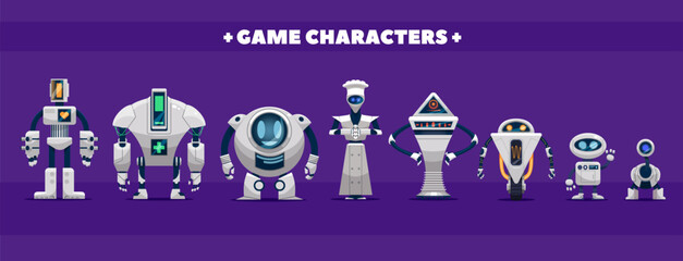 Set of robots characters, worker, helper, chef, pet, doctor