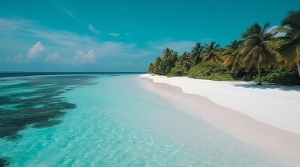 Fototapeta premium tropical Maldives island with white sandy shoreline and sea. palm. AI Generated