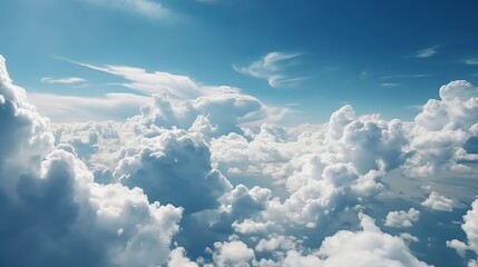 Fototapeta premium Blue sky with particular clouds. See over the clouds.summer blue sky cloud incline light white foundation. AI Generated