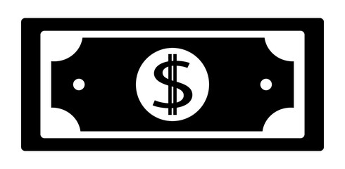 Dollar banknote icon illustration, black on white background