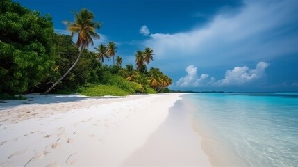 tropical Maldives island with white sandy shoreline and ocean. palm. AI Generated