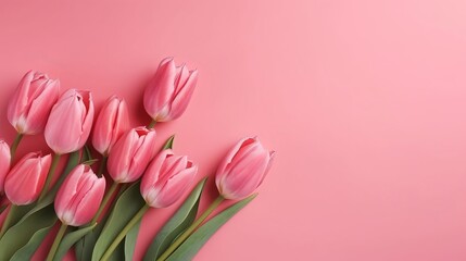 Spring tulip makes on pink foundation best see in level lay organize. AI Generated