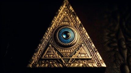 photo Sign Illuminati. freemasonry. The masonic square. All seeing eye in favored geometry triangle. AI Generated