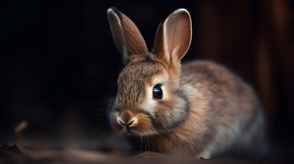 Fototapeta premium Eyes and Whiskers: A Detail-Oriented Close-Up of a Domesticated Rabbit Isolated on Black Background