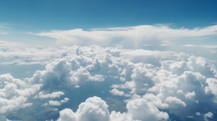 Blue sky with particular clouds. See over the clouds.summer blue sky cloud incline light white foundation. AI Generated
