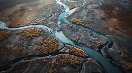 airborne picture of an icelandic stream. AI Generated - obrazy, fototapety, plakaty