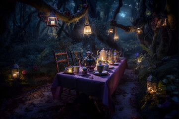 A Fantasy Tea Party at Night Generative AI