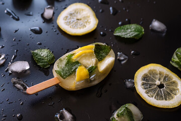Citrus Bliss: Zesty Lemon Fruit Ice on Black Background