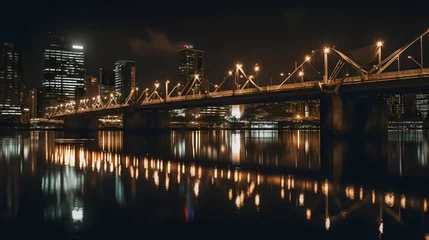 Foto op Plexiglas night view of the bridge with a city skyline © Bendix