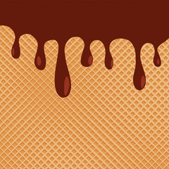 Wafer and flowing chocolate. Vector background. Sweet texture. Soft icing. Vector Illustration