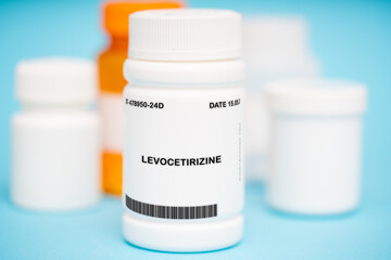 Levocetirizine medication In plastic vial