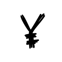 Scribble currency money finance sign icon Yen Yuan Jena JPY. Vector illustration in hand made cartoon doodle style isolated on white background. For business, presentation.