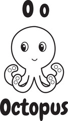 Octopus icon with English alphabet O letter.For worksheets and coloring pages.