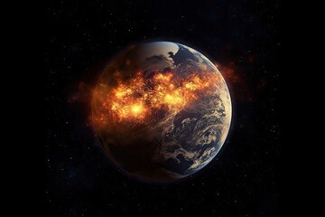 Obraz premium Burning earth or globe, for environmental protection and climate change concepts, digital illustration.