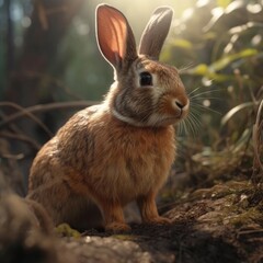 Naklejka na ściany i meble Rabbit in natural habitat (generative AI)