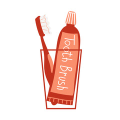 Tooth brush and tooth paste. Vector hand drawn illustration.
