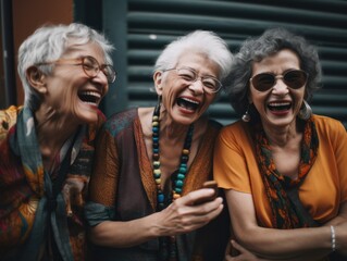 Modern Aging.  A candid shot of a group of senior women laughing and enjoying each other's company. Generative AI