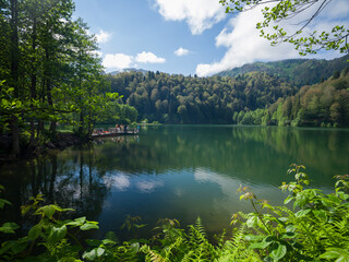 Beautiful lake view on a spring day. Borcka Karagol (Turkish  Karagöl) nature park. Turkey's most popular travel destinations. Wonderful nature view. Eastern Black Sea region. Artvin, Turkey © daphnusia