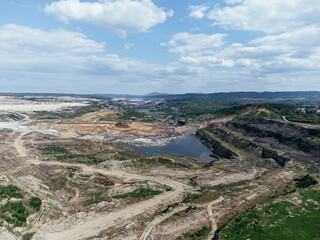 Fototapeta na wymiar Kolubara pit on coal mining by the open way. Lazarevac, Serbia
