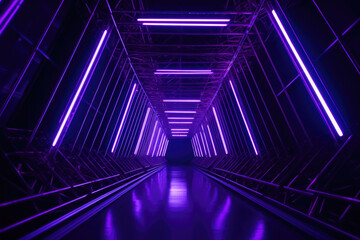 Purple and black light corridor background. Generative AI