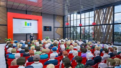 Metaverse avatars of people seminar online in virtual worlds, 3d render