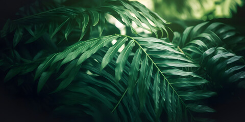 Naklejka na ściany i meble Natural green tropical leaf Texture background