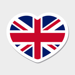 Flag of United Kingdom icon. Vector heart sticker. Best for mobile apps, UI and web design.