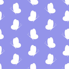 White butterflies on blue background. Vector seamless pattern. Best for textile, print, wallpapers, and wedding decoration.