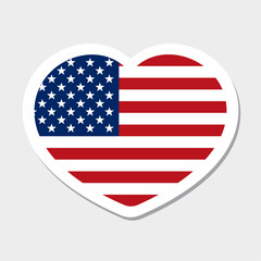 Flag of USA icon. Vector heart sticker. Best for mobile apps, UI and web design.