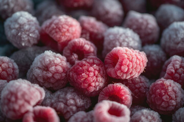 Frozen raspberries background. Generative AI