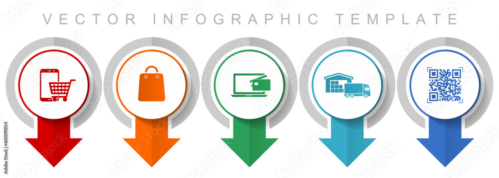 Leinwandbilder online store icon set, miscellaneous pointer icons such as smartphone, cart, bag, delivery and qr co