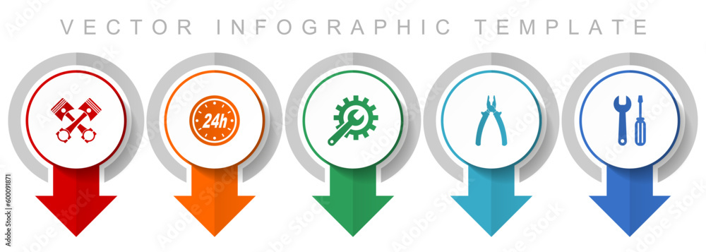 Poster Car serivce and workshop icon set, miscellaneous pointer icons such as pistons, pillers, spanner and tools for webdesign and mobile applications, modern design infographic vector template