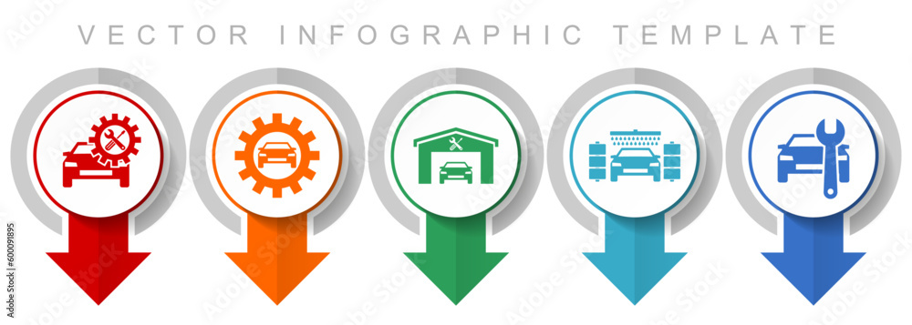 Poster Technology icon set, miscellaneous pointer icons such as workshop, car, service and carwash for webdesign and mobile applications, modern design infographic vector template