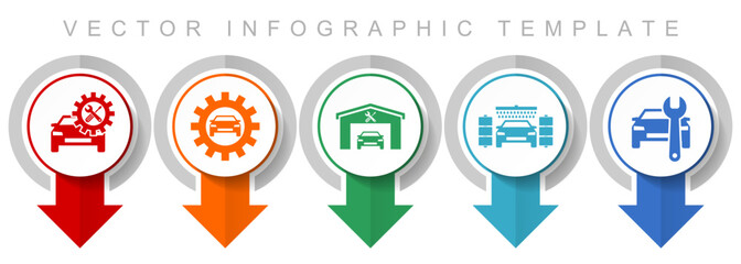 Technology icon set, miscellaneous pointer icons such as workshop, car, service and carwash for webdesign and mobile applications, modern design infographic vector template